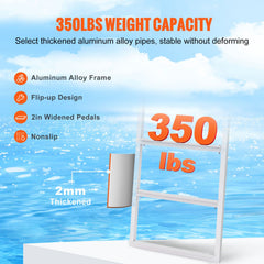 Dock Ladder, Flip-Up 3 Steps, 159 kg Load Capacity, Aluminum Alloy Pontoon Boat Ladder with 50.8 mm Wide Step & Nonslip Rubber Mat, Easy to Install for Ship/Lake/Pool/Marine Boarding