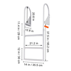 Dock Ladder, Flip-Up 3 Steps, 159 kg Load Capacity, Aluminum Alloy Pontoon Boat Ladder with 50.8 mm Wide Step & Nonslip Rubber Mat, Easy to Install for Ship/Lake/Pool/Marine Boarding