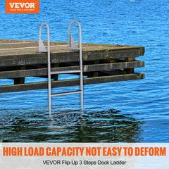 Dock Ladder, Flip-Up 3 Steps, 159 kg Load Capacity, Aluminum Alloy Pontoon Boat Ladder with 50.8 mm Wide Step & Nonslip Rubber Mat, Easy to Install for Ship/Lake/Pool/Marine Boarding