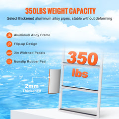 Dock Ladder, Flip-Up 3 Steps, 159 kg Load Capacity, Aluminum Alloy Pontoon Boat Ladder with 50.8 mm Wide Step & Nonslip Rubber Mat, Easy to Install for Ship/Lake/Pool/Marine Boarding