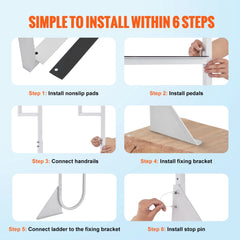 Dock Ladder, Flip-Up 3 Steps, 159 kg Load Capacity, Aluminum Alloy Pontoon Boat Ladder with 50.8 mm Wide Step & Nonslip Rubber Mat, Easy to Install for Ship/Lake/Pool/Marine Boarding