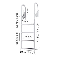 Dock Ladder, Flip-Up 4 Steps, 159 kg Load Capacity, Aluminum Alloy Pontoon Boat Ladder with 50.8 mm Wide Step & Nonslip Rubber Mat, Easy to Install for Ship/Lake/Pool/Marine Boarding
