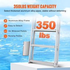 Dock Ladder, Retractable 5 Steps, 350 lbs Load Capacity, Aluminum Alloy Pontoon Boat Ladder with 66.9''-78.9'' Adjustable Height, 4'' Wide Step & Mat, for Ship/Lake/Pool/Marine Boarding