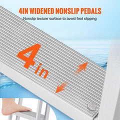 Dock Ladder, Retractable 5 Steps, 350 lbs Load Capacity, Aluminum Alloy Pontoon Boat Ladder with 66.9''-78.9'' Adjustable Height, 4'' Wide Step & Mat, for Ship/Lake/Pool/Marine Boarding