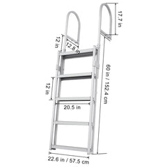 Dock Ladder, Retractable 5 Steps, 350 lbs Load Capacity, Aluminum Alloy Pontoon Boat Ladder with 66.9''-78.9'' Adjustable Height, 4'' Wide Step & Mat, for Ship/Lake/Pool/Marine Boarding