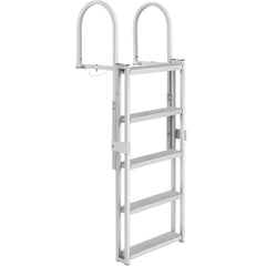 Dock Ladder, Retractable 5 Steps, 350 lbs Load Capacity, Aluminum Alloy Pontoon Boat Ladder with 66.9''-78.9'' Adjustable Height, 4'' Wide Step & Mat, for Ship/Lake/Pool/Marine Boarding