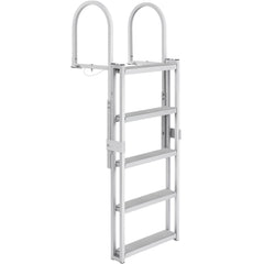 Dock Ladder, Retractable 5 Steps, 350 lbs Load Capacity, Aluminum Alloy Pontoon Boat Ladder with 66.9''-78.9'' Adjustable Height, 4'' Wide Step & Mat, for Ship/Lake/Pool/Marine Boarding