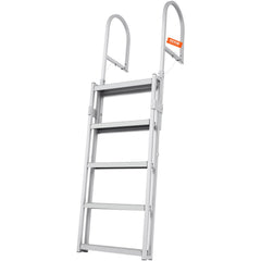 Dock Ladder, Retractable 5 Steps, 350 lbs Load Capacity, Aluminum Alloy Pontoon Boat Ladder with 66.9''-78.9'' Adjustable Height, 4'' Wide Step & Mat, for Ship/Lake/Pool/Marine Boarding