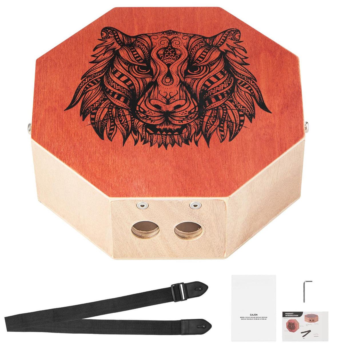 Unique Cajon Box Drum, with Internal  Guitar Strings, Portable Wooden Percussion Box, Birch Wood Drum Musical Instrument with Adjustable Strap, for Beginners & Professionals, 295 x 295 x 100 mm