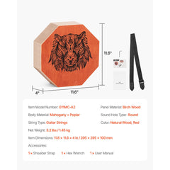 Unique Cajon Box Drum, with Internal  Guitar Strings, Portable Wooden Percussion Box, Birch Wood Drum Musical Instrument with Adjustable Strap, for Beginners & Professionals, 295 x 295 x 100 mm