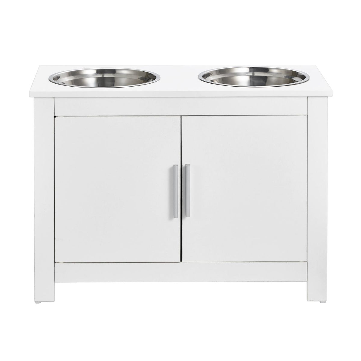 Pet Feeding Station w/ 2 Elevated Dog Bowls Dog Food & Toy Storage Cabinet