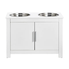 Pet Feeding Station w/ 2 Elevated Dog Bowls Dog Food & Toy Storage Cabinet