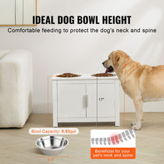 Pet Feeding Station w/ 2 Elevated Dog Bowls Dog Food & Toy Storage Cabinet