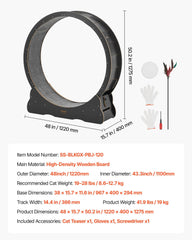 Cat Exercise Wheel, 120 cm Wooden Cat Running Wheel for Indoor Cats up to 12.7 kg, Cats Treadmill with Carpeted Runway & Locking Mechanism, Quiet Kitten Sport Toys for Pets Fitness, Black