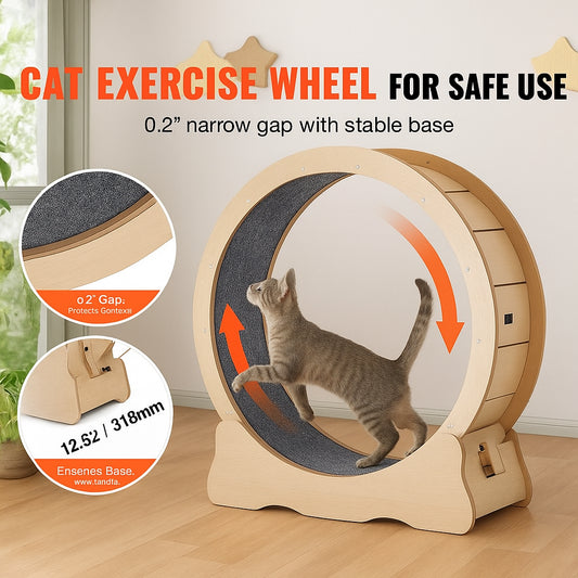 Cat Exercise Wheel, Large Cat Treadmill Wheel for Indoor Cats, 35.8 inch Cat Running Wheel with Detachable Carpet and Cat Teaser for Running/Walking/Training, Suitable for Most Cats