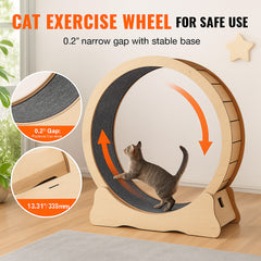 Wooden Cat Exercise Wheel, 43.3" Large Cat Treadmill Wheel for Indoor Cats, Cat Running Wheel with Detachable Carpet & Cat Teaser for Running/Walking/Training, Suitable for Most Cats Yellow