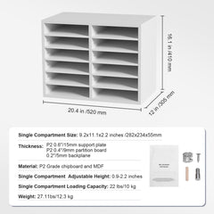 Wood Literature Organizer Adjustable File Sorter 12 Compartments White