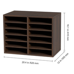 Wood Literature Organizer Adjustable File Sorter 12 Compartments Brown