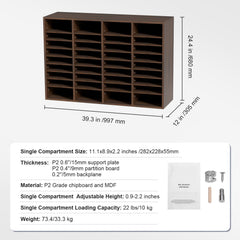 Literature Organizers, 36 Compartments Office Mailbox with Adjustable Shelves, Wood Literature Sorter 997x305x680 mm for Office, Home, Classroom, Mailrooms Organization, EPA Certified Brown