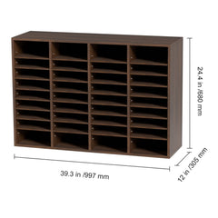 Literature Organizers, 36 Compartments Office Mailbox with Adjustable Shelves, Wood Literature Sorter 997x305x680 mm for Office, Home, Classroom, Mailrooms Organization, EPA Certified Brown