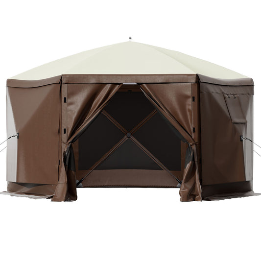 Pop-up Camping Gazebo Camping Canopy Shelter 6 Sided 10' x 10' Sun Shade