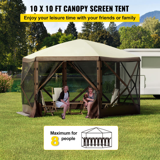 Pop-up Camping Gazebo Camping Canopy Shelter 6 Sided 10' x 10' Sun Shade