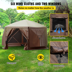 Pop-up Camping Gazebo Camping Canopy Shelter 6 Sided 10' x 10' Sun Shade