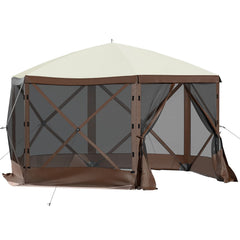 Pop-up Camping Gazebo Camping Canopy Shelter 6 Sided 10' x 10' Sun Shade