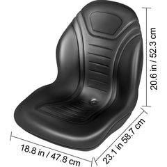 Universal Lawn Tractor Seat Replacement, Compact High Back Mower Seat, Black Vinyl Forklift Seat, Central Drain Hole Skid Steer Seat with Mounting Bolt Patterns of 8" x 11.5" & 11.25" x 11.5"