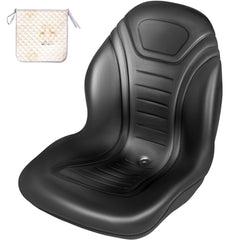 Universal Lawn Tractor Seat Replacement, Compact High Back Mower Seat, Black Vinyl Forklift Seat, Central Drain Hole Skid Steer Seat with Mounting Bolt Patterns of 8" x 11.5" & 11.25" x 11.5"