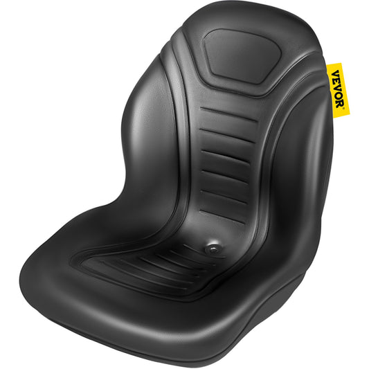 Universal Lawn Tractor Seat Replacement, Compact High Back Mower Seat, Black Vinyl Forklift Seat, Central Drain Hole Skid Steer Seat with Mounting Bolt Patterns of 8" x 11.5" & 11.25" x 11.5"