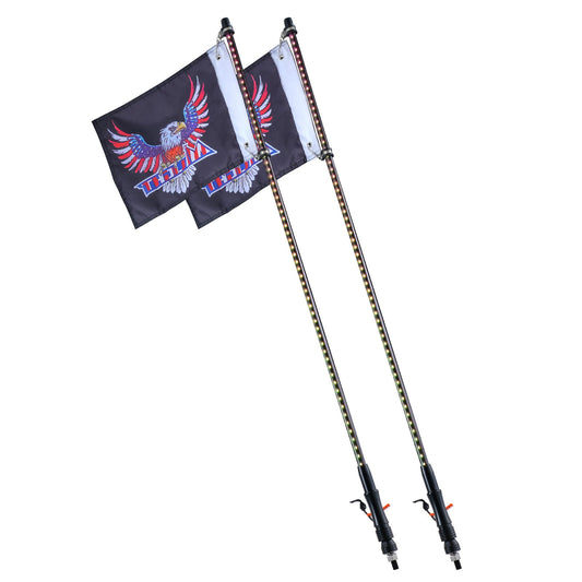 2 PCS 3 FT Whip Light, APP & RF Remote Control Led Whip Light, Waterproof RGB Chasing Lighted Whips with 4 Flags, for UTVs, ATVs, Motorcycles, RZR, Can-am, Trucks, Off-road, Go-karts
