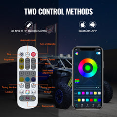 2 PCS 3 FT Whip Light, APP & RF Remote Control Led Whip Light, Waterproof RGB Chasing Lighted Whips with 4 Flags, for UTVs, ATVs, Motorcycles, RZR, Can-am, Trucks, Off-road, Go-karts