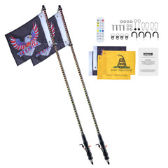 2 PCS 3 FT Whip Light, APP & RF Remote Control Led Whip Light, Waterproof RGB Chasing Lighted Whips with 4 Flags, for UTVs, ATVs, Motorcycles, RZR, Can-am, Trucks, Off-road, Go-karts
