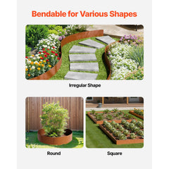 Steel Landscape Edging, 6 Packs 40 x 6 in Weather-Resistant & Pre-Rust Metal Landscape Edging, Bendable Garden Edging Border, Heavy Duty Lawn Edging, Flower Bed Yard Pathway Divider