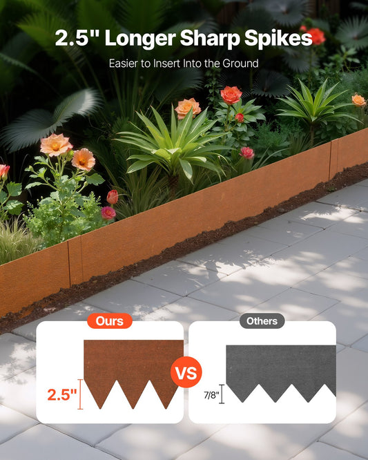 Steel Landscape Edging, 6 Packs 40 x 6 in Weather-Resistant & Pre-Rust Metal Landscape Edging, Bendable Garden Edging Border, Heavy Duty Lawn Edging, Flower Bed Yard Pathway Divider