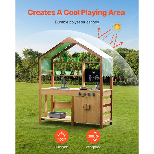 Wooden Mud Kitchen Outdoor Toy Play Kitchen Set for Kids Pretend Playset