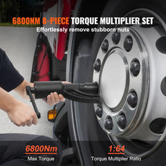 Torque Multiplier, Heavy Duty Torque Multiplier Wrench Set, 1 Inch Drive Lug Nut Wrench Torque Multiplier, 1:64 6800N.m Lug Nut Remover, with 8 Sockets and Storage Case for Truck Trailer RV