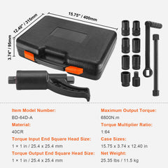 Torque Multiplier, Heavy Duty Torque Multiplier Wrench Set, 1 Inch Drive Lug Nut Wrench Torque Multiplier, 1:64 6800N.m Lug Nut Remover, with 8 Sockets and Storage Case for Truck Trailer RV