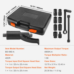 Torque Multiplier, Heavy Duty Torque Multiplier Wrench Set, 1 Inch Drive Lug Nut Wrench Torque Multiplier, 1:58 4800N.m Lug Nut Remover, with 8 Sockets and Storage Case for Truck Trailer RV