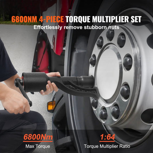 Torque Multiplier, Heavy Duty Torque Multiplier Wrench Set, 1 Inch Drive Lug Nut Wrench Torque Multiplier, 1:64 6800N.m Lug Nut Remover, with 4 Sockets and Storage Case for Truck Trailer RV