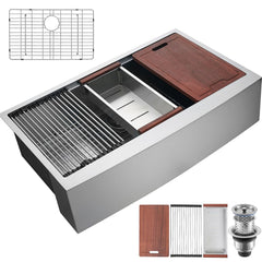 Farmhouse Kitchen Sink, 304 Stainless Steel Drop-In Sinks, Top Mount Single Bowl Basin with Ledge & Accessories, Household Dishwasher Sinks for Workstation, Prep Kitchen, and Bar Sink, 30 inch