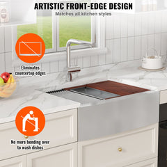 Farmhouse Kitchen Sink, 304 Stainless Steel Drop-In Sinks, Top Mount Single Bowl Basin with Ledge & Accessories, Household Dishwasher Sinks for Workstation, Prep Kitchen, and Bar Sink, 36 inch