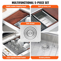 Farmhouse Kitchen Sink, 304 Stainless Steel Drop-In Sinks, Top Mount Single Bowl Basin with Ledge & Accessories, Household Dishwasher Sinks for Workstation, Prep Kitchen, and Bar Sink, 36 inch