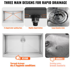 Farmhouse Kitchen Sink, 304 Stainless Steel Drop-In Sinks, Top Mount Single Bowl Basin with Ledge & Accessories, Household Dishwasher Sinks for Workstation, Prep Kitchen, and Bar Sink, 36 inch