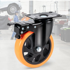 Caster Wheels, 127 mm Swivel Plate Casters, Set of 4, with Security A/B Locking No Noise PVC Wheels, Heavy Duty 204 kg Load Capacity Per Caster, Non-Marking Wheels for Cart Furniture Workbench