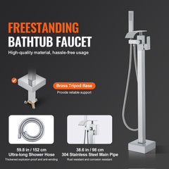 Freestanding Bathtub Faucet, Floor Mount, Freestanding Tub Filler, Shower Mixer Taps, Two Water Modes, 360° Swivel Spout, for Bathing & Showering Pet Bathing Cleaning Drains Toilet Flushing