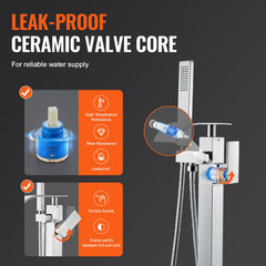 Freestanding Bathtub Faucet, Floor Mount, Freestanding Tub Filler, Shower Mixer Taps, Two Water Modes, 360° Swivel Spout, for Bathing & Showering Pet Bathing Cleaning Drains Toilet Flushing