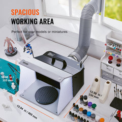 Airbrush Spray Booth, Portable Hobby Airbrush Paint Spray Booth Kit with 4 LED Light, Powerful Dual Exhaust Fans, Turntable and 6 ft Extension Hose, for Painting Models, Arts, Crafts, Cakes