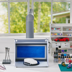 Airbrush Spray Booth, Portable Hobby Airbrush Paint Spray Booth Kit with 4 LED Light, Powerful Dual Exhaust Fans, Turntable and 6 ft Extension Hose, for Painting Models, Arts, Crafts, Cakes